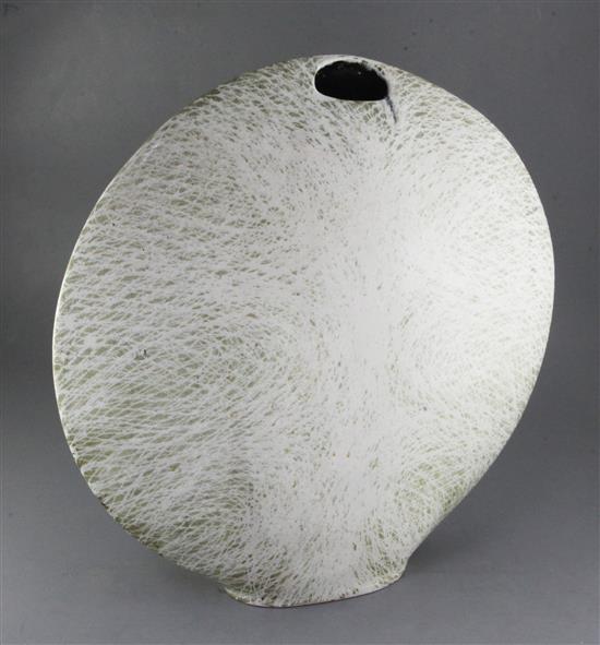 § James Tower (1919-1988). A large stoneware disc shaped vase, c.1983, height 53cm, some damage